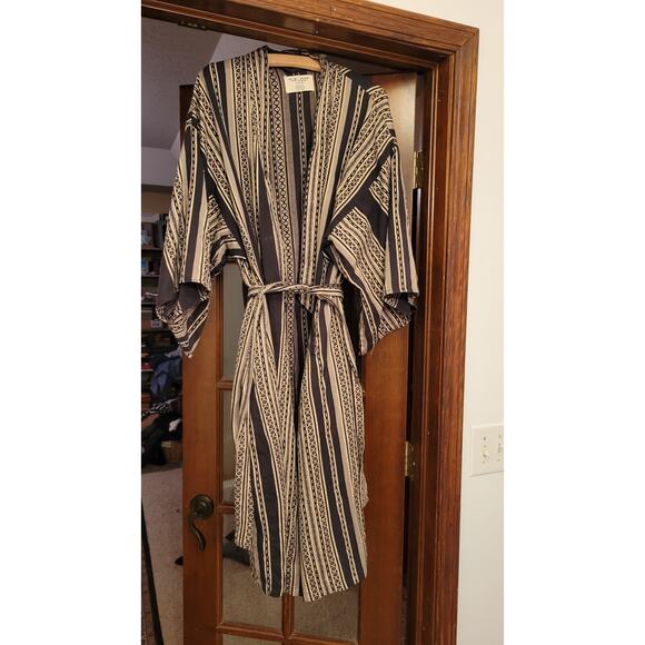 Far West Cotton Kimono Robe Black and cream stripe. One size - Picture 1 of 2